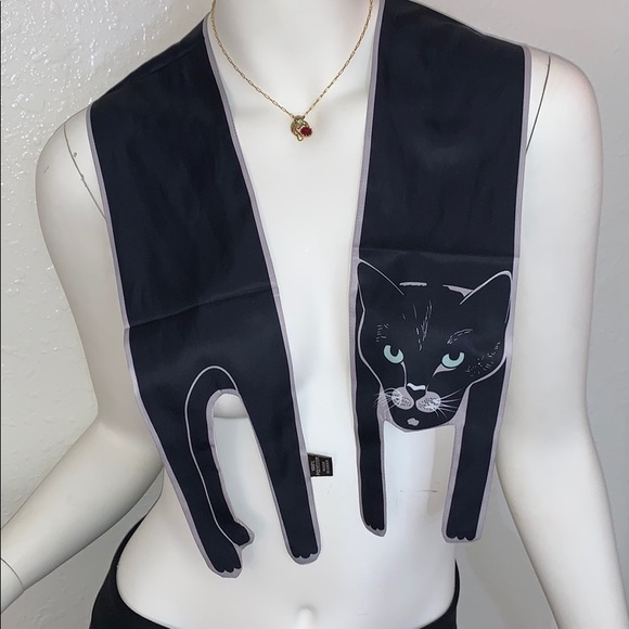 Black Cat Twilly Bandeau Hair Neck Purse Tie - Picture 3 of 6